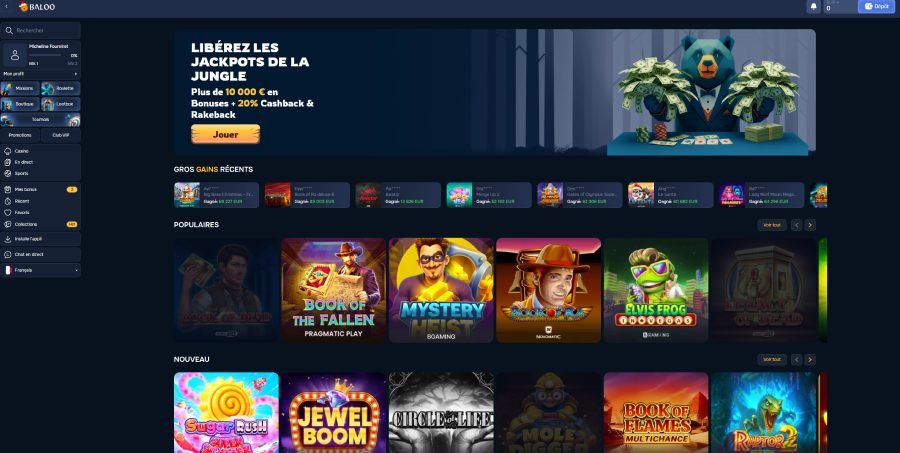 Baloo Casino page d'accueil
