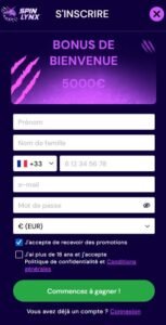 Spinlynx Casino inscription