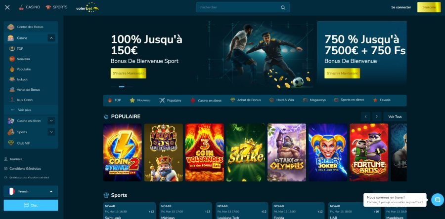Volerbet Casino page d'accueil